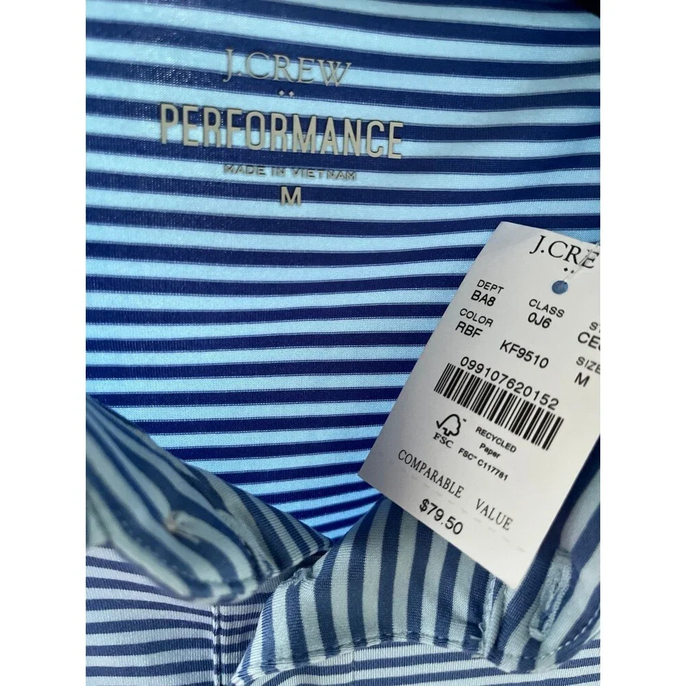 J.Crew Performance Blue Striped Polo Shirt Men Size M NWT